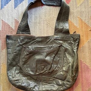 Olive Green Upcycled Leather Tote Bag